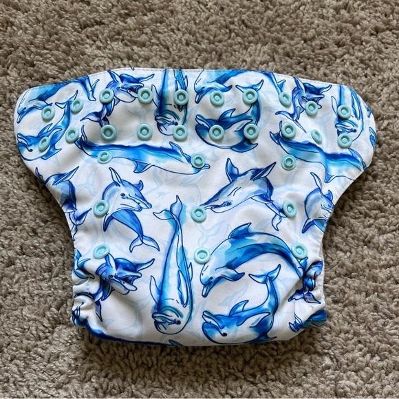 Mama Koala Other Mama Koala White With Dolphin Print Cloth Diaper